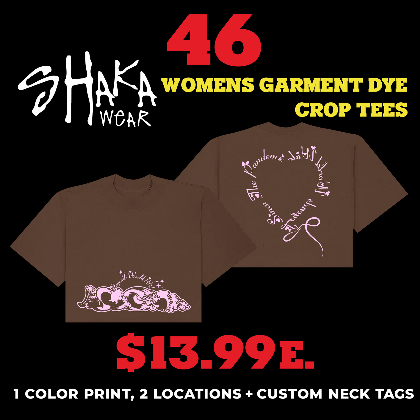 46 SHAKAWEAR WOMENS GARMENT DYE CROP TEES