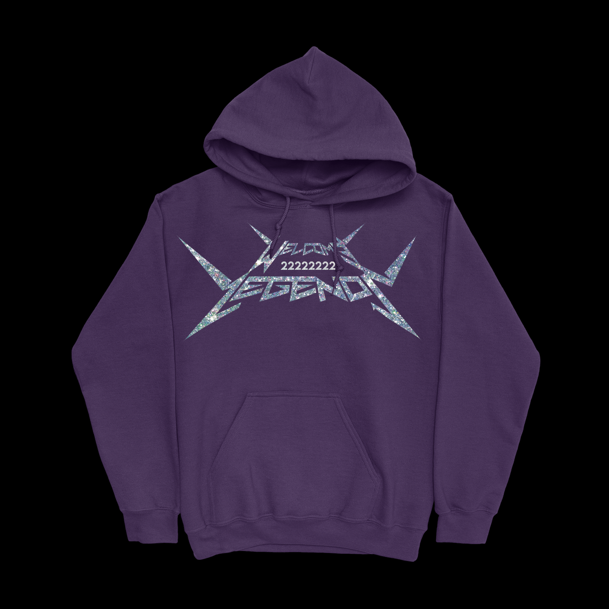 GLITTLER STACKED LOGO HOODIE IN PURPLE