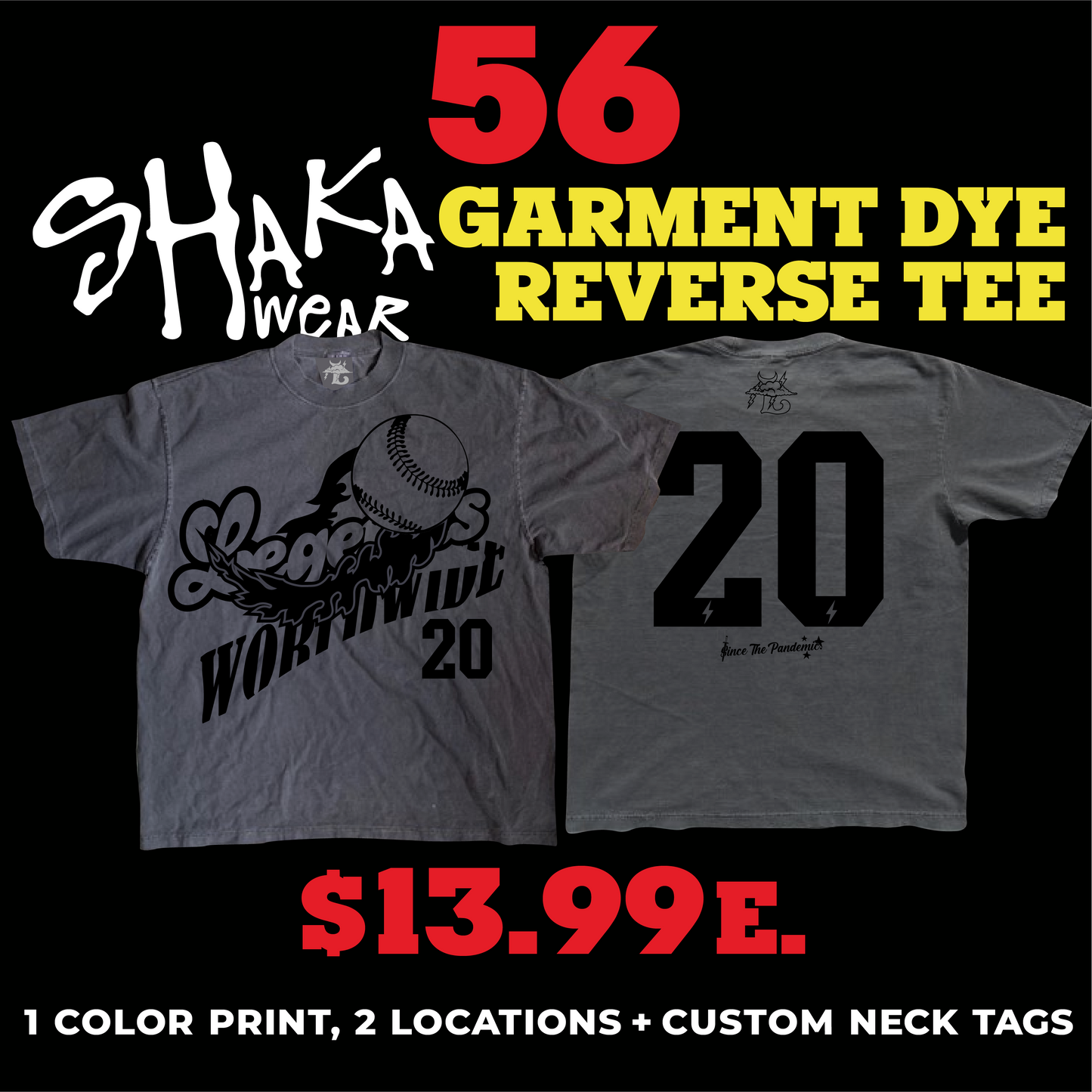 56 SHAKAWEAR GARMENT DYED REVERSE TEES