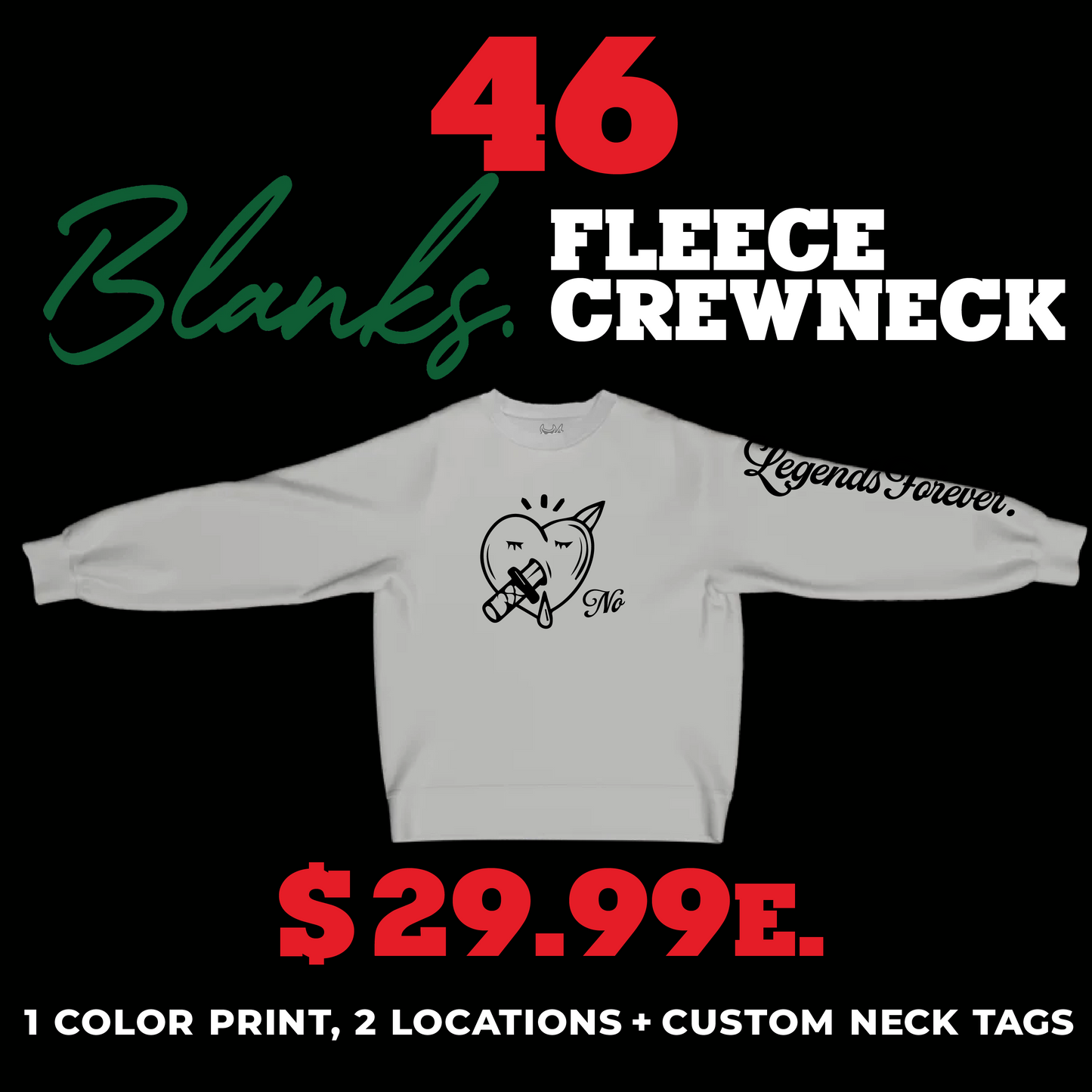 46 BLANKS BY THIRTEEN FLEECE CREWNECKS