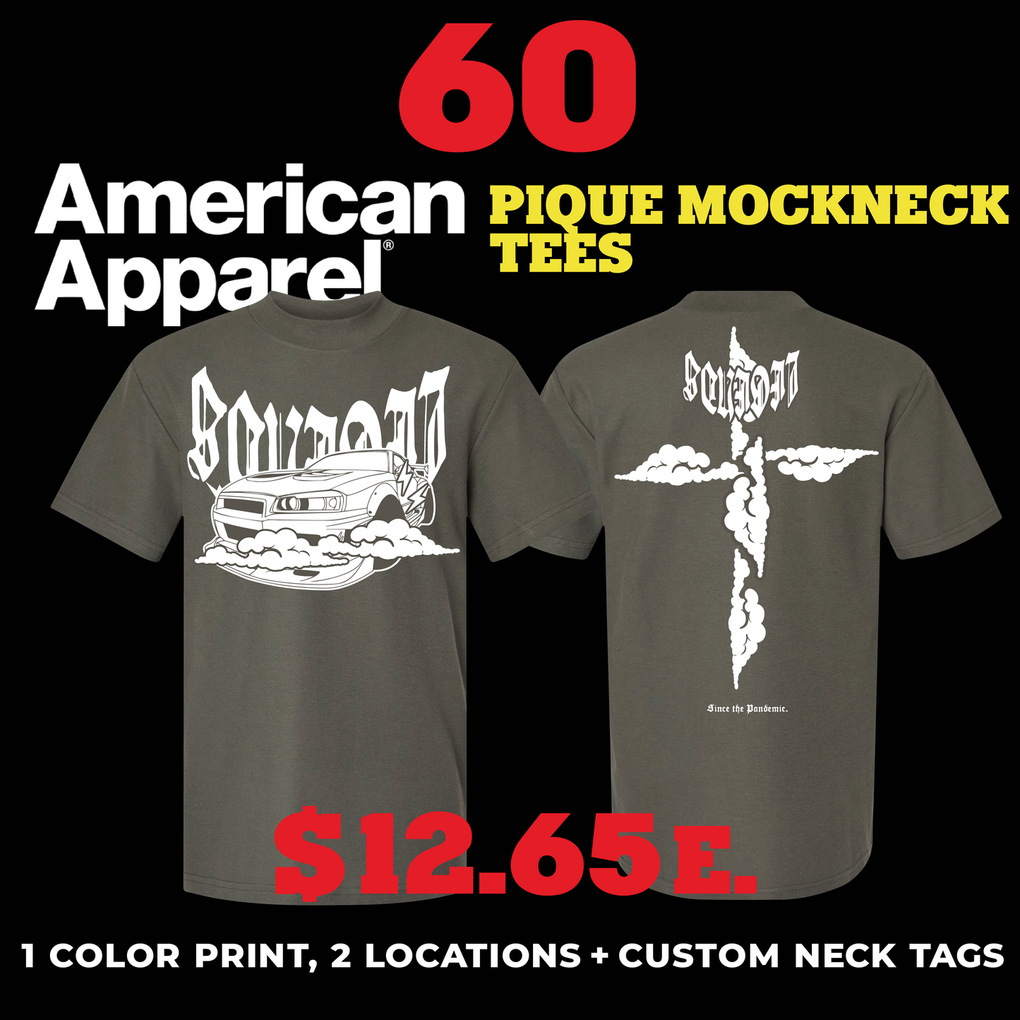 60 AMERICAN APPAREL PIQUE MOCK NECK TEES
