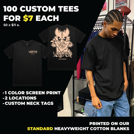 100 CUSTOM TEES FOR $7 EACH